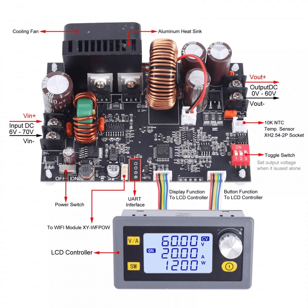 XY-6020L 1200W 20A 60V Abaisseur de Tension avec Afficheur – Image 3