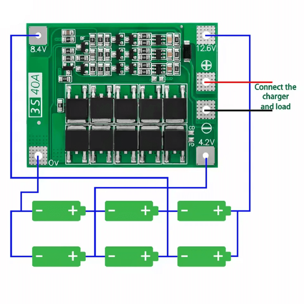 3S 40A BMS Chargeur de Batteries Lithium 3 Cellules – Image 2